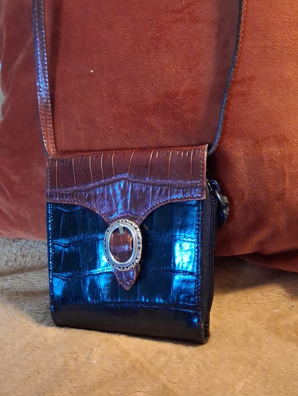 Brighton Brown and Black Croc-Embossed Crossbody Bag